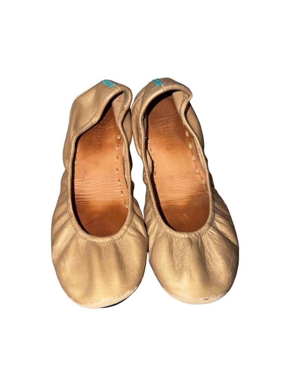Tieks Sz 7 Ballet Flats Gold Metallic Leather Teal Sole Foldable Glam Balletcore